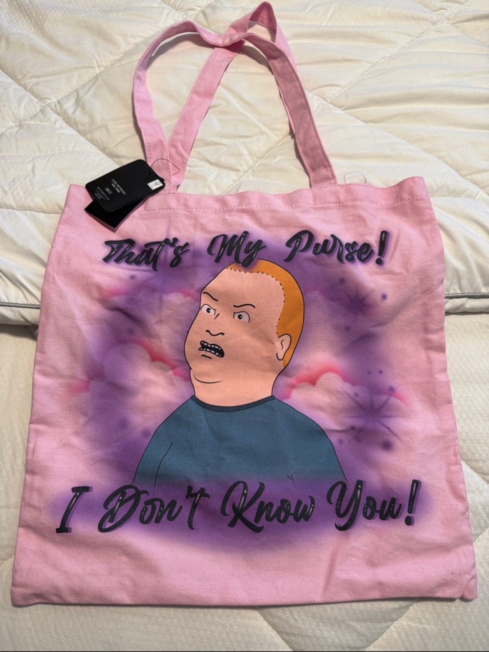 Hot Topic Pink and Purple Graphic Tote Bag King of the hill Bobby I don’t know u